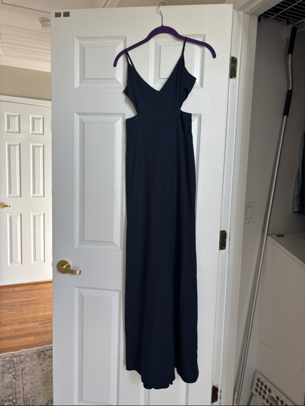 Amsale Navy Cutout V‑Neck Maxi Dress